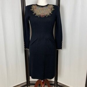 Vintage Don Sayres Beaded Sweater Dress Wool Size 8